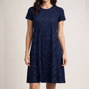J. McLaughlin Short Sleeve Navy Blue Coral Branches Burnout Patterned dress S
